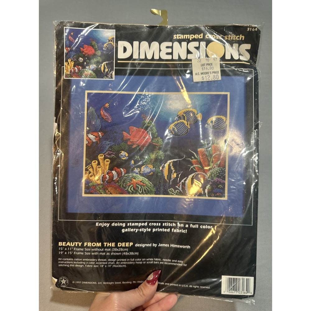 Dimensions Stamped Cross Stitch Kit Beauty From Deep #3164‎ Tropical Fish Ocean
